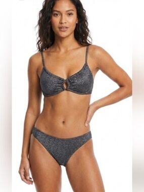 Salt & Cove NWT L TOP M BOTTOMS Black Shimmery SEXY BIKINI SET Swimsuit